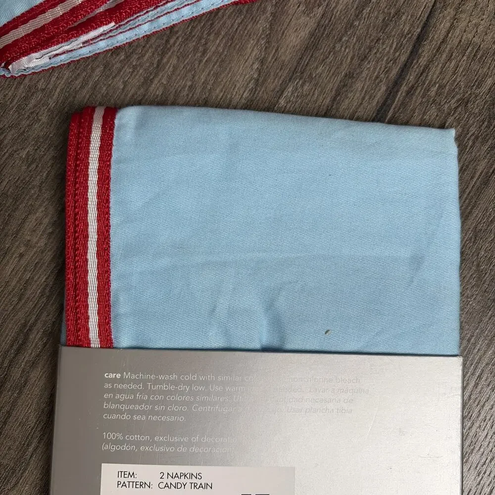 New Lot Of 5 Martha Stewart Train Peppermint Cotton Fabric Napkins 19 x 19 (10)